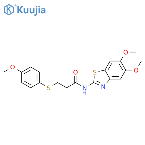 N-(5,6-dimethoxy-1,3-benzothiazol-2-yl)-3-(4-methoxyphenyl)sulfanylpropanamide structure