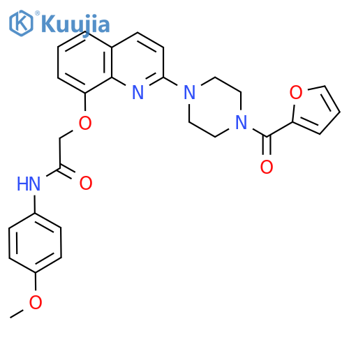 2-({2-4-(furan-2-carbonyl)piperazin-1-ylquinolin-8-yl}oxy)-N-(4-methoxyphenyl)acetamide structure