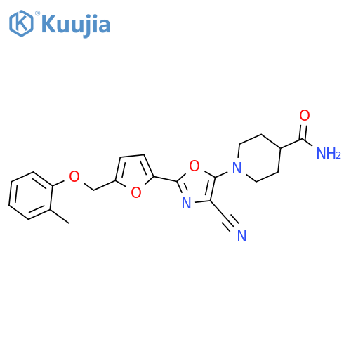 1-(4-cyano-2-{5-(2-methylphenoxy)methylfuran-2-yl}-1,3-oxazol-5-yl)piperidine-4-carboxamide structure