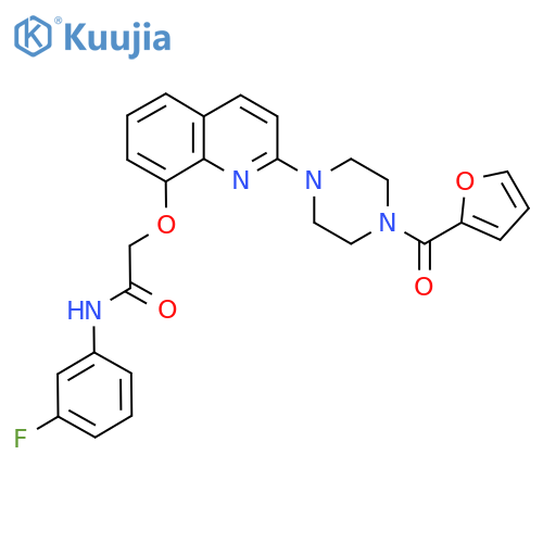 N-(3-fluorophenyl)-2-({2-4-(furan-2-carbonyl)piperazin-1-ylquinolin-8-yl}oxy)acetamide structure