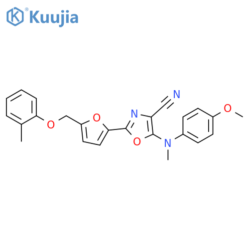 5-{(4-methoxyphenyl)methylamino}-2-{5-(2-methylphenoxy)methylfuran-2-yl}-1,3-oxazole-4-carbonitrile structure