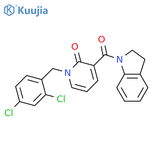 1-(2,4-dichlorophenyl)methyl-3-(2,3-dihydro-1H-indole-1-carbonyl)-1,2-dihydropyridin-2-one structure