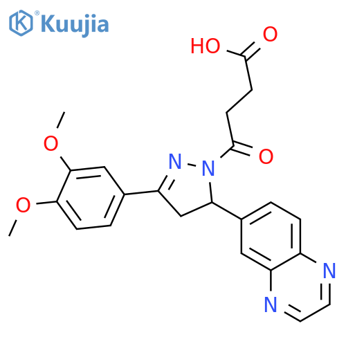 4-3-(3,4-dimethoxyphenyl)-5-(quinoxalin-6-yl)-4,5-dihydro-1H-pyrazol-1-yl-4-oxobutanoic acid structure