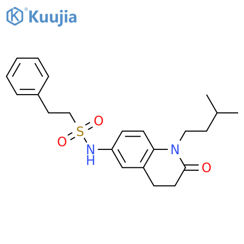 N-1-(3-methylbutyl)-2-oxo-1,2,3,4-tetrahydroquinolin-6-yl-2-phenylethane-1-sulfonamide structure