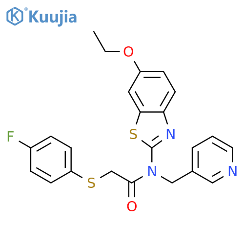 N-(6-ethoxy-1,3-benzothiazol-2-yl)-2-(4-fluorophenyl)sulfanyl-N-(pyridin-3-yl)methylacetamide structure