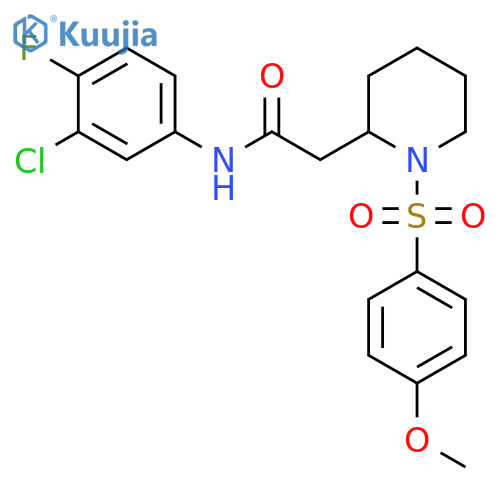 N-(3-chloro-4-fluorophenyl)-2-1-(4-methoxybenzenesulfonyl)piperidin-2-ylacetamide structure