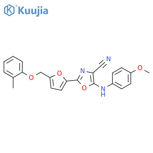 5-(4-methoxyphenyl)amino-2-{5-(2-methylphenoxy)methylfuran-2-yl}-1,3-oxazole-4-carbonitrile structure