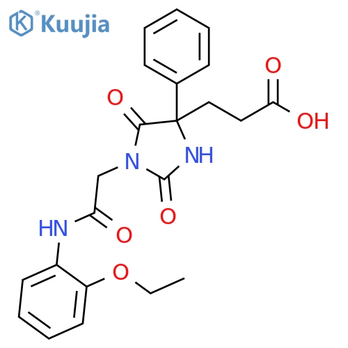 3-(1-{(2-ethoxyphenyl)carbamoylmethyl}-2,5-dioxo-4-phenylimidazolidin-4-yl)propanoic acid structure