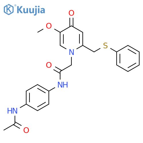 N-(4-acetamidophenyl)-2-{5-methoxy-4-oxo-2-(phenylsulfanyl)methyl-1,4-dihydropyridin-1-yl}acetamide structure