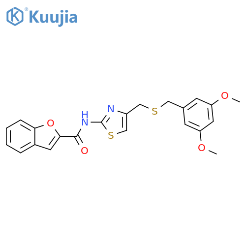 N-4-({(3,5-dimethoxyphenyl)methylsulfanyl}methyl)-1,3-thiazol-2-yl-1-benzofuran-2-carboxamide structure