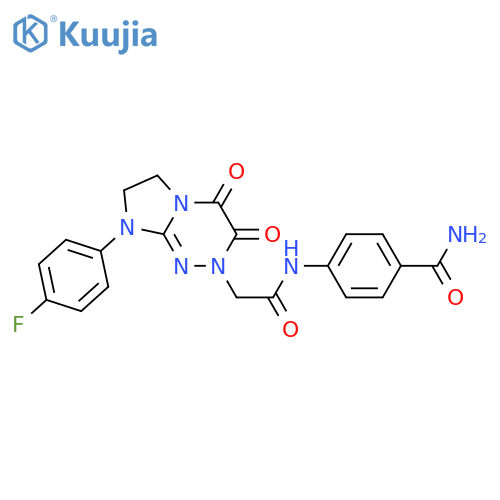 4-{2-8-(4-fluorophenyl)-3,4-dioxo-2H,3H,4H,6H,7H,8H-imidazo2,1-c1,2,4triazin-2-ylacetamido}benzamide structure