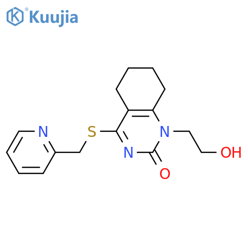 1-(2-hydroxyethyl)-4-{(pyridin-2-yl)methylsulfanyl}-1,2,5,6,7,8-hexahydroquinazolin-2-one structure