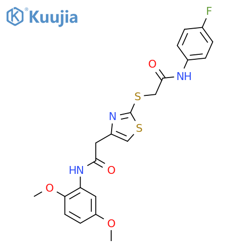 2-(4-{(2,5-dimethoxyphenyl)carbamoylmethyl}-1,3-thiazol-2-yl)sulfanyl-N-(4-fluorophenyl)acetamide structure