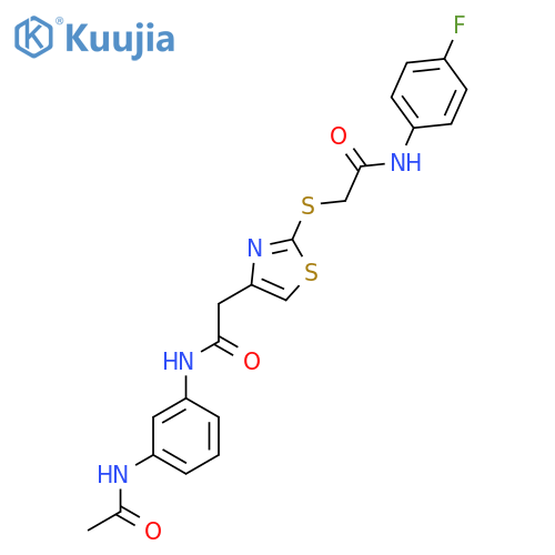 2-(4-{(3-acetamidophenyl)carbamoylmethyl}-1,3-thiazol-2-yl)sulfanyl-N-(4-fluorophenyl)acetamide structure
