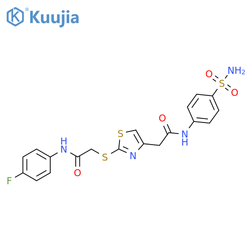 N-(4-fluorophenyl)-2-(4-{(4-sulfamoylphenyl)carbamoylmethyl}-1,3-thiazol-2-yl)sulfanylacetamide structure