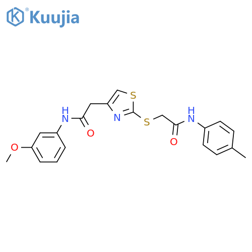 2-(4-{(3-methoxyphenyl)carbamoylmethyl}-1,3-thiazol-2-yl)sulfanyl-N-(4-methylphenyl)acetamide structure