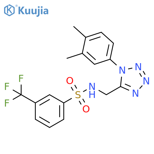N-{1-(3,4-dimethylphenyl)-1H-1,2,3,4-tetrazol-5-ylmethyl}-3-(trifluoromethyl)benzene-1-sulfonamide structure