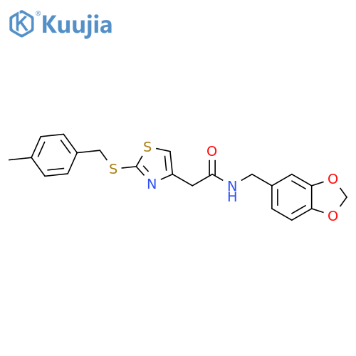 N-(2H-1,3-benzodioxol-5-yl)methyl-2-(2-{(4-methylphenyl)methylsulfanyl}-1,3-thiazol-4-yl)acetamide structure
