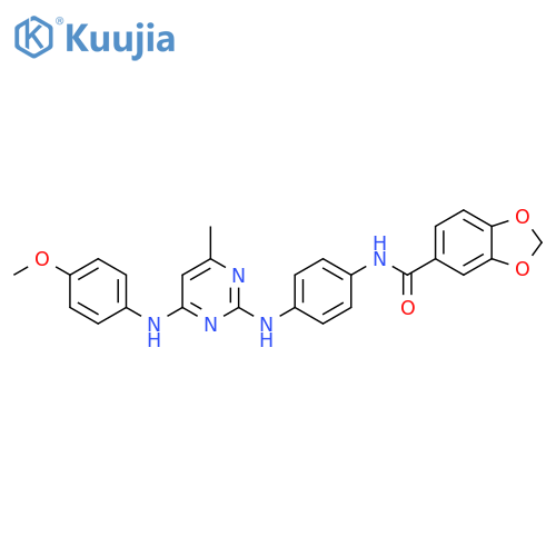 N-4-({4-(4-methoxyphenyl)amino-6-methylpyrimidin-2-yl}amino)phenyl-2H-1,3-benzodioxole-5-carboxamide structure