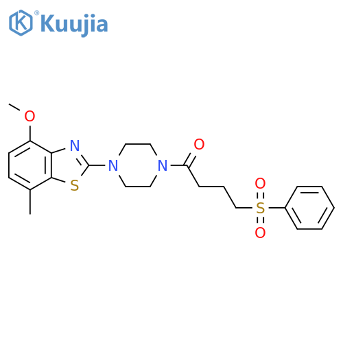 4-(benzenesulfonyl)-1-4-(4-methoxy-7-methyl-1,3-benzothiazol-2-yl)piperazin-1-ylbutan-1-one structure