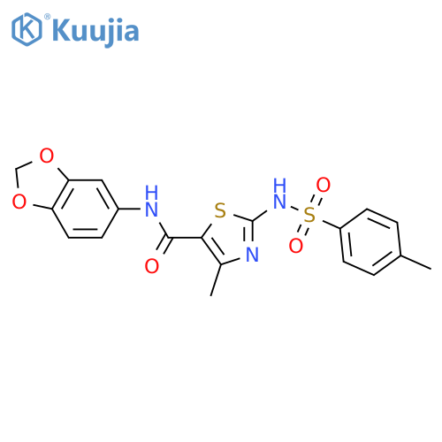 N-(2H-1,3-benzodioxol-5-yl)-4-methyl-2-(4-methylbenzenesulfonamido)-1,3-thiazole-5-carboxamide structure
