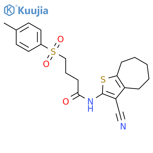 N-{3-cyano-4H,5H,6H,7H,8H-cycloheptabthiophen-2-yl}-4-(4-methylbenzenesulfonyl)butanamide structure