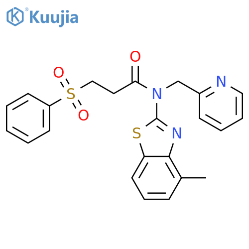 3-(benzenesulfonyl)-N-(4-methyl-1,3-benzothiazol-2-yl)-N-(pyridin-2-yl)methylpropanamide structure