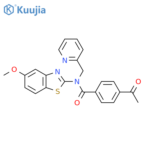 4-acetyl-N-(5-methoxy-1,3-benzothiazol-2-yl)-N-(pyridin-2-yl)methylbenzamide structure