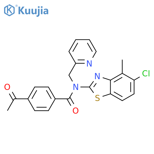 4-acetyl-N-(5-chloro-4-methyl-1,3-benzothiazol-2-yl)-N-(pyridin-2-yl)methylbenzamide structure