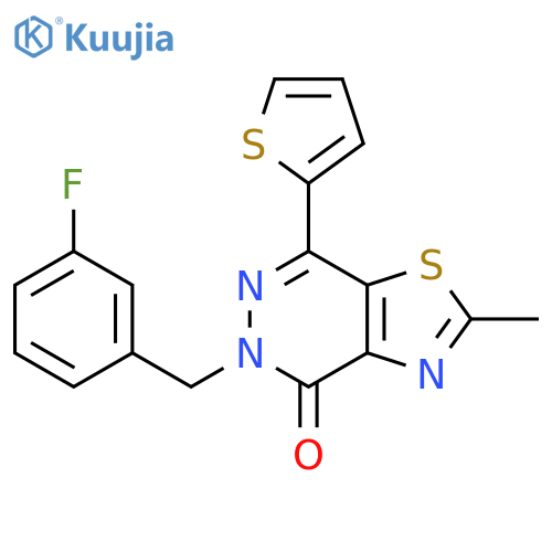 5-(3-fluorophenyl)methyl-2-methyl-7-(thiophen-2-yl)-4H,5H-1,3thiazolo4,5-dpyridazin-4-one structure