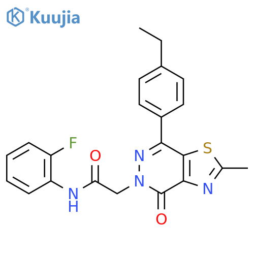 2-7-(4-ethylphenyl)-2-methyl-4-oxo-4H,5H-1,3thiazolo4,5-dpyridazin-5-yl-N-(2-fluorophenyl)acetamide structure
