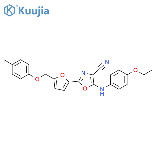 5-(4-ethoxyphenyl)amino-2-{5-(4-methylphenoxy)methylfuran-2-yl}-1,3-oxazole-4-carbonitrile structure