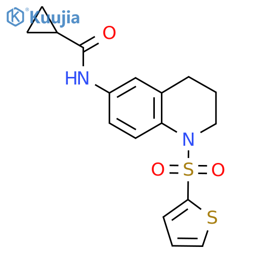 N-1-(thiophene-2-sulfonyl)-1,2,3,4-tetrahydroquinolin-6-ylcyclopropanecarboxamide structure