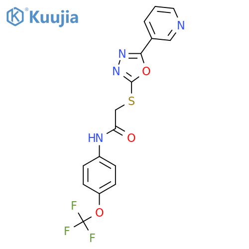 2-{5-(pyridin-3-yl)-1,3,4-oxadiazol-2-ylsulfanyl}-N-4-(trifluoromethoxy)phenylacetamide structure