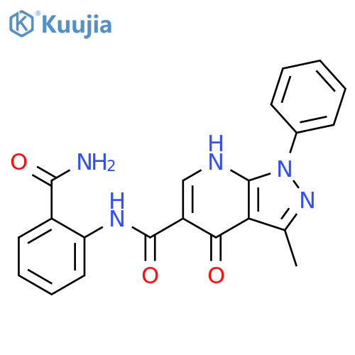 N-(2-carbamoylphenyl)-3-methyl-4-oxo-1-phenyl-1H,4H,7H-pyrazolo3,4-bpyridine-5-carboxamide structure