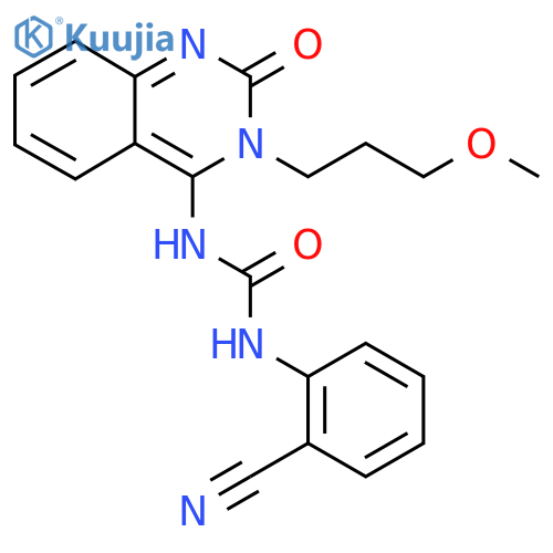 1-(2-cyanophenyl)-3-(4E)-3-(3-methoxypropyl)-2-oxo-1,2,3,4-tetrahydroquinazolin-4-ylideneurea structure