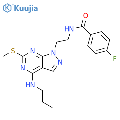 4-fluoro-N-{2-6-(methylsulfanyl)-4-(propylamino)-1H-pyrazolo3,4-dpyrimidin-1-ylethyl}benzamide structure