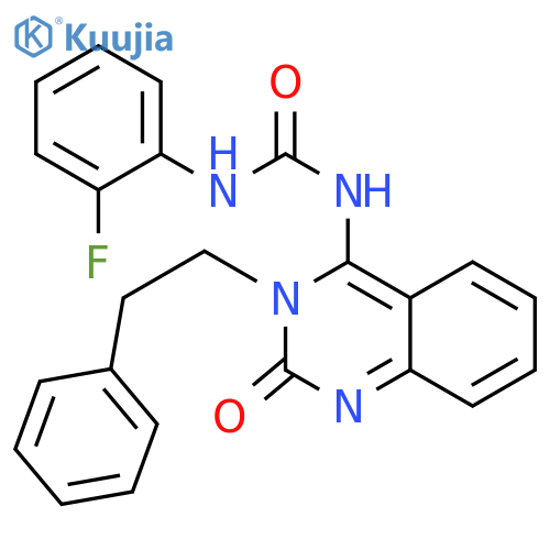 1-(2-fluorophenyl)-3-(4E)-2-oxo-3-(2-phenylethyl)-1,2,3,4-tetrahydroquinazolin-4-ylideneurea structure