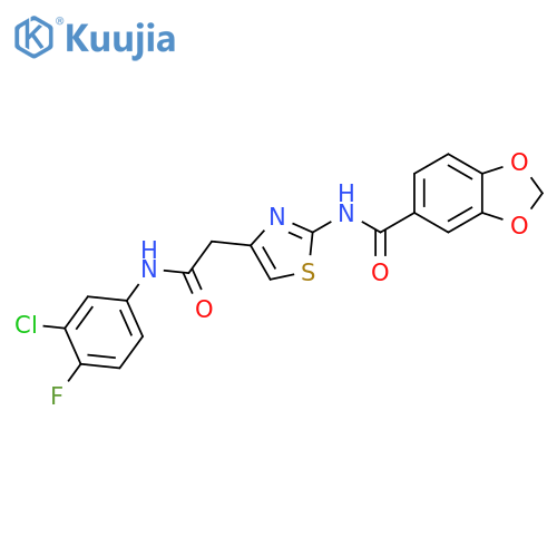 N-(4-{(3-chloro-4-fluorophenyl)carbamoylmethyl}-1,3-thiazol-2-yl)-2H-1,3-benzodioxole-5-carboxamide structure