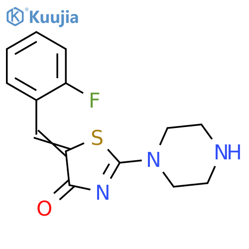 (5Z)-5-(2-fluorophenyl)methylidene-2-(piperazin-1-yl)-4,5-dihydro-1,3-thiazol-4-one structure
