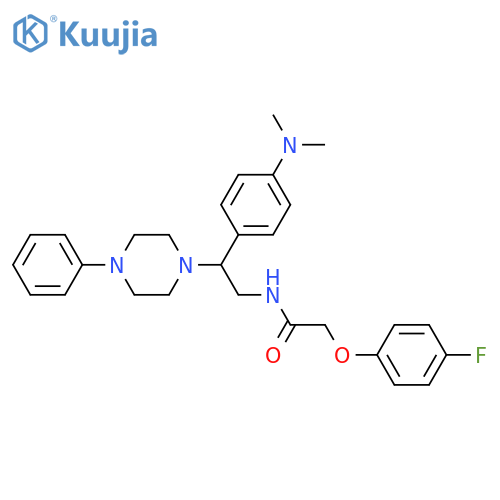 N-{2-4-(dimethylamino)phenyl-2-(4-phenylpiperazin-1-yl)ethyl}-2-(4-fluorophenoxy)acetamide structure