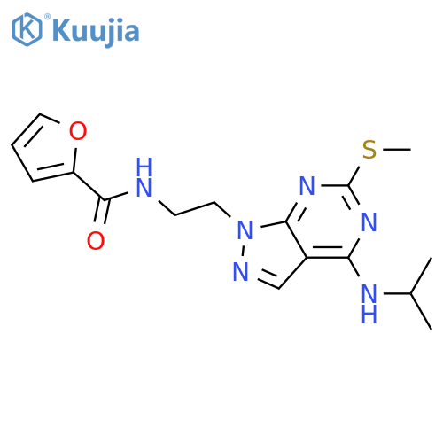 N-{2-6-(methylsulfanyl)-4-(propan-2-yl)amino-1H-pyrazolo3,4-dpyrimidin-1-ylethyl}furan-2-carboxamide structure