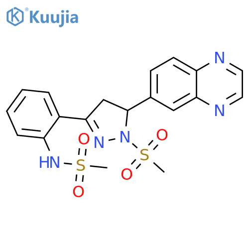N-{2-1-methanesulfonyl-5-(quinoxalin-6-yl)-4,5-dihydro-1H-pyrazol-3-ylphenyl}methanesulfonamide structure
