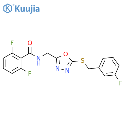 2,6-difluoro-N-(5-{(3-fluorophenyl)methylsulfanyl}-1,3,4-oxadiazol-2-yl)methylbenzamide structure
