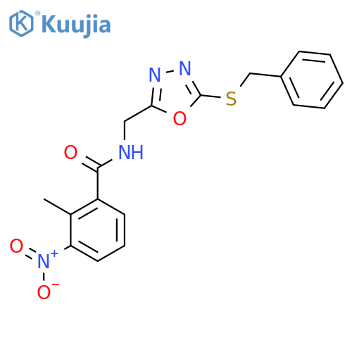 N-{5-(benzylsulfanyl)-1,3,4-oxadiazol-2-ylmethyl}-2-methyl-3-nitrobenzamide structure