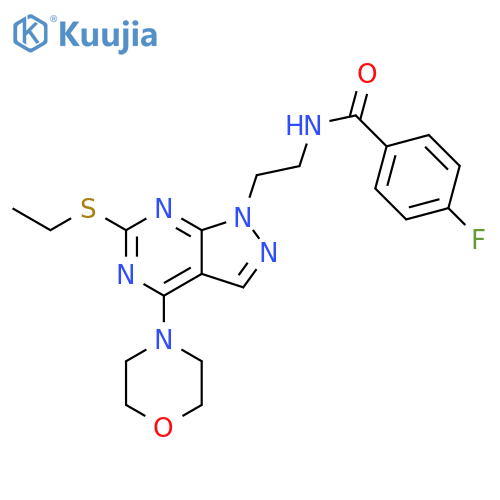 N-{2-6-(ethylsulfanyl)-4-(morpholin-4-yl)-1H-pyrazolo3,4-dpyrimidin-1-ylethyl}-4-fluorobenzamide structure