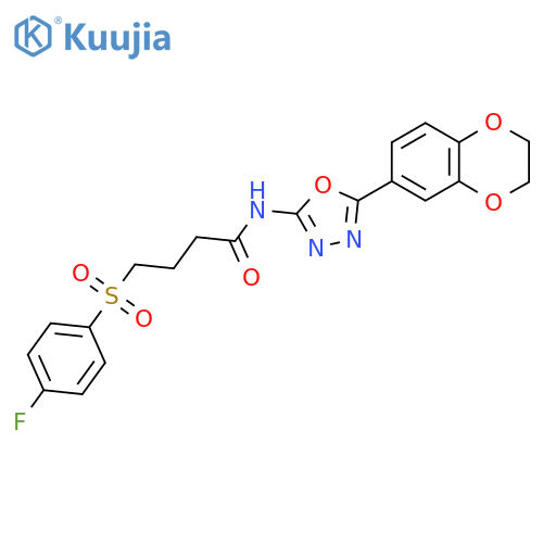 N-5-(2,3-dihydro-1,4-benzodioxin-6-yl)-1,3,4-oxadiazol-2-yl-4-(4-fluorobenzenesulfonyl)butanamide structure