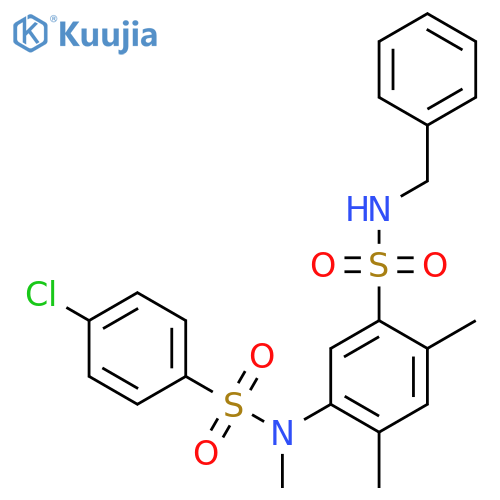 N-benzyl-2,4-dimethyl-5-(N-methyl4-chlorobenzenesulfonamido)benzene-1-sulfonamide structure