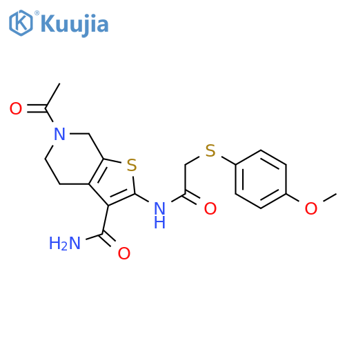 6-acetyl-2-{2-(4-methoxyphenyl)sulfanylacetamido}-4H,5H,6H,7H-thieno2,3-cpyridine-3-carboxamide structure