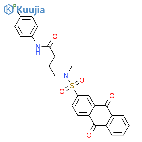 N-(4-fluorophenyl)-4-(N-methyl9,10-dioxo-9,10-dihydroanthracene-2-sulfonamido)butanamide structure